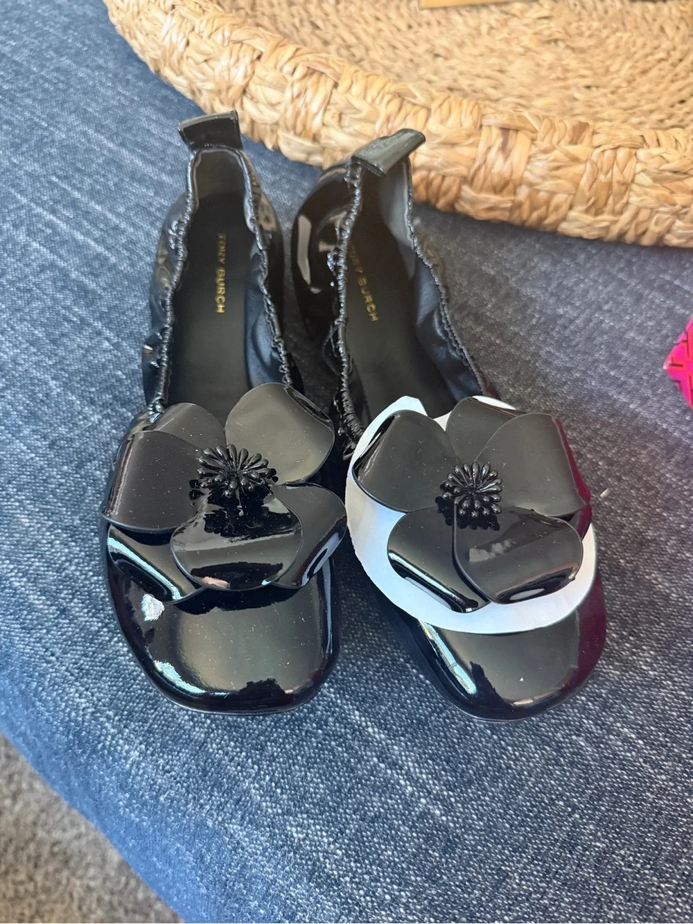 Tory Burch Black Patent Flower Ballet Flats